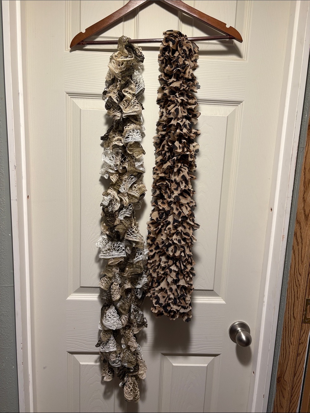 Handmade Ruffle Knit Scarves in Neutral and Leopard - Home Holiday